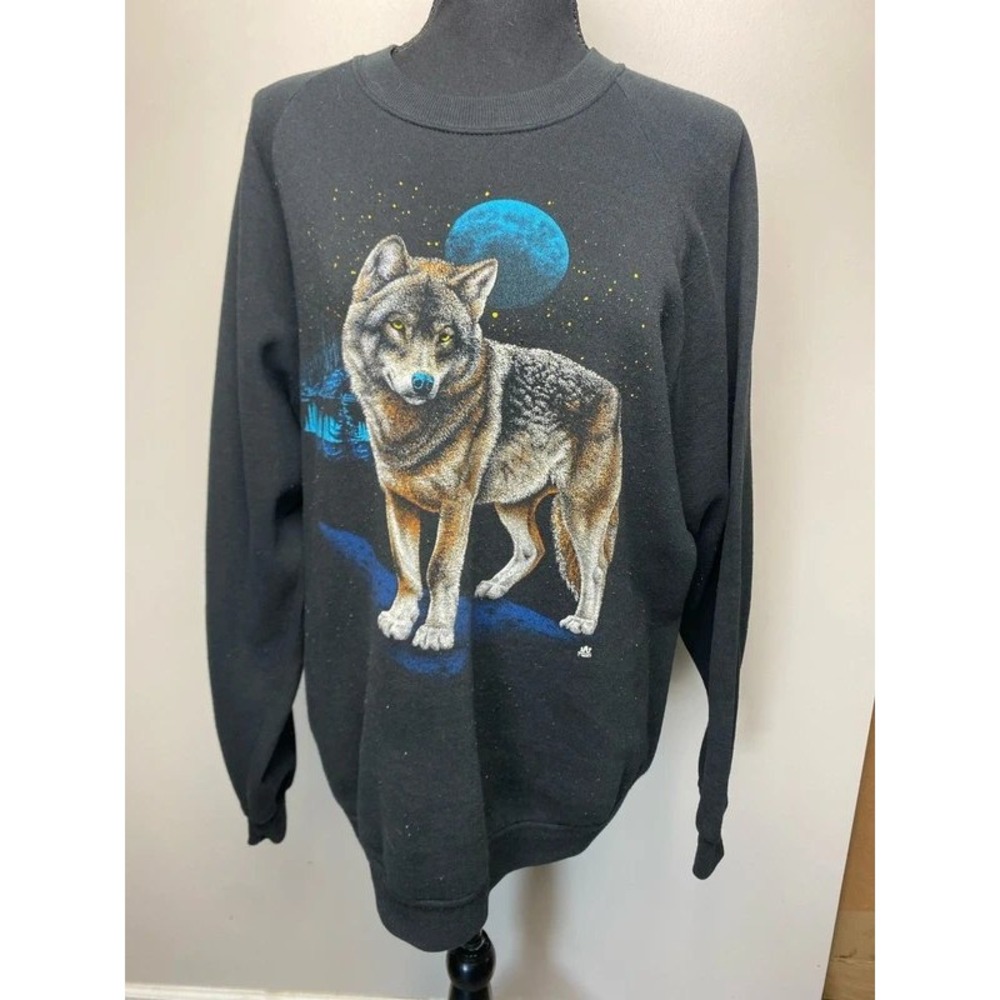 VTG 1987 Jerzees Lone Wolf Blue Moon Graphic Crewneck Sweatshirt USA Made XL